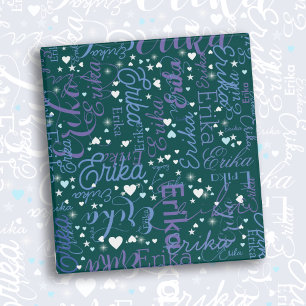 Classeur Son nom & Coeurs mignons Girly Green