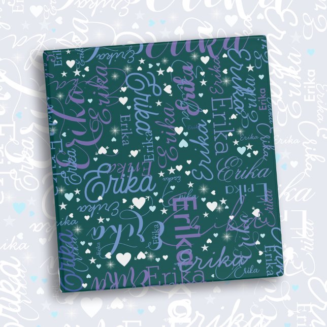 Classeur Son nom & Coeurs mignons Girly Green (Créateur téléchargé)