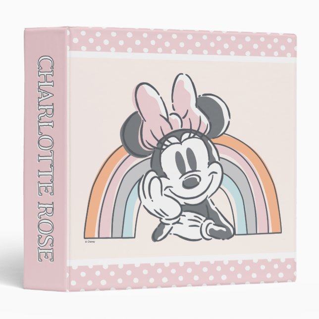Classeur Souris Minnie personnalisée Arc-en-ciel (Devant/Côté)