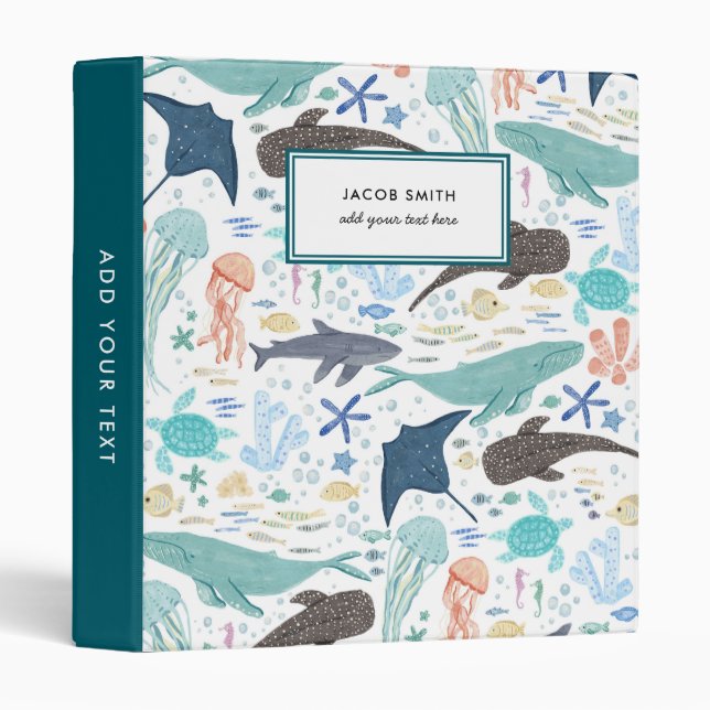 Classeur Sous l'océan marin Animaux Personnalisés (Devant/Côté)