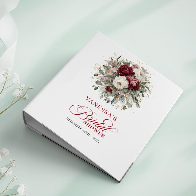Classeur Souvenir délicat de mariage avec fleurs de Bourgog (Delicate Burgundy Floral Bridal Shower Memory Album)