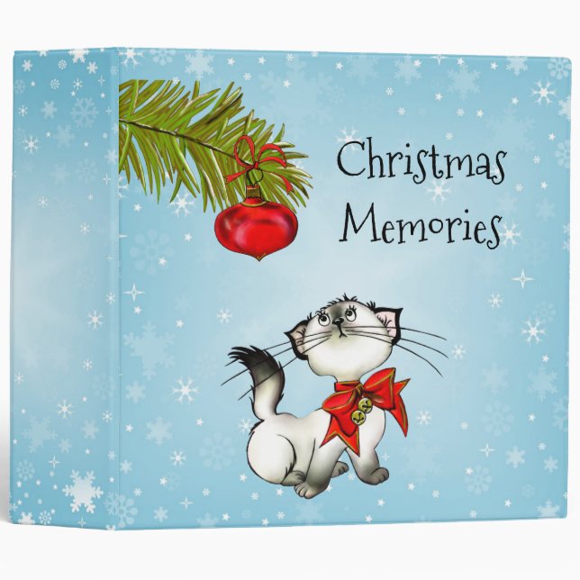 Classeur Souvenirs De Noël Avec Chat Mignonne Dans Un Bow F (Devant/Côté)