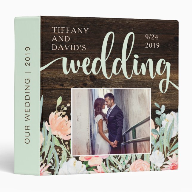 Classeur Souvenirs mariages | Bois et fleurs (Devant/Côté)