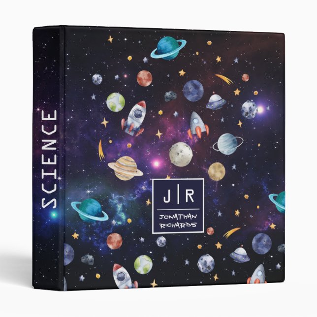 Classeur Space Rocket Galaxy Planètes Personnalisées (Devant/Côté)