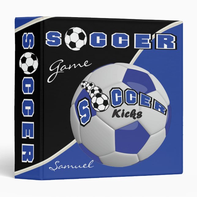 Classeur Sport de football | Bleu Foncé | Nom do-it-yoursel (Devant/Côté)