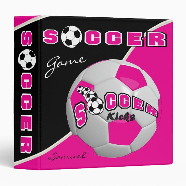 Classeur Sport de football | Hot Pink | Nom do-it-yourself (Devant/Côté)
