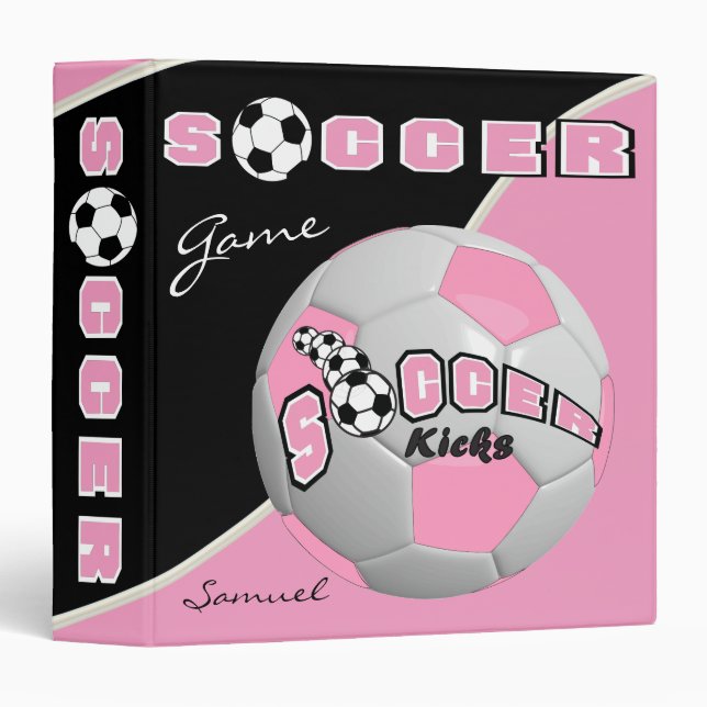 Classeur Sport de football | Rose | Nom do-it-yourself (Devant/Côté)