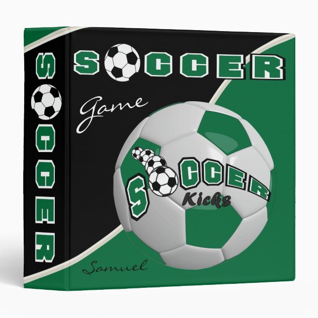 Classeur Sport de football | Vert foncé | Nom do-it-yoursel (Devant/Côté)