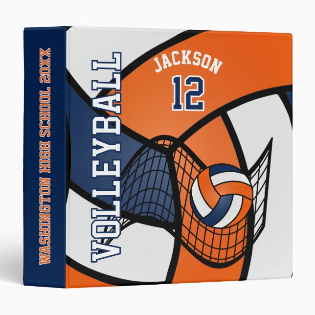 Classeur Sport de volleyball en Orange, Blanc & Bleu (Devant/Côté)