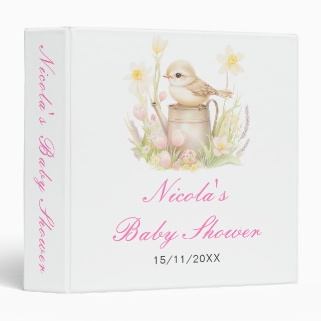 Classeur Spring Bird Watering Can Baby Shower Photo Album (Devant/Côté)