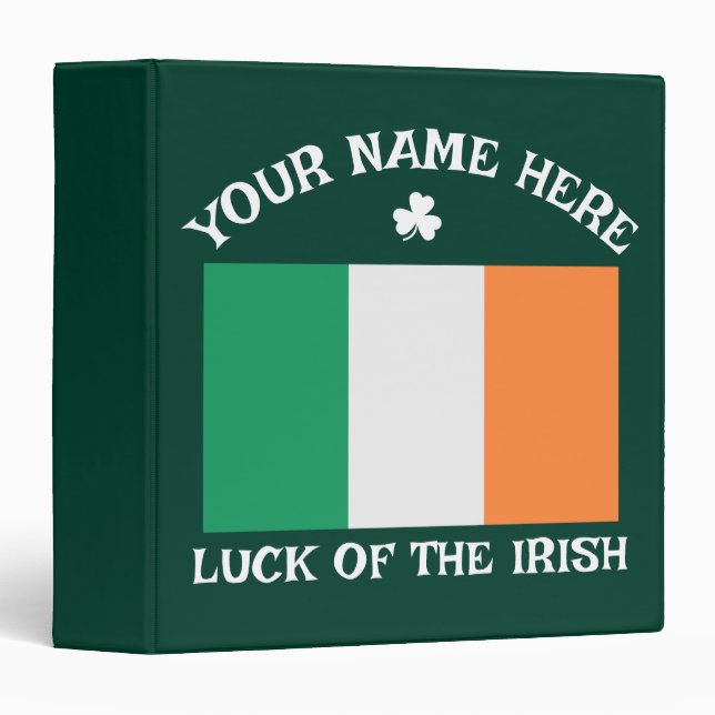 Classeur St Patrick's Day Ireland Flag Custom Name Shamrock (Devant/Côté)
