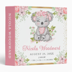 Classeur Statistiques de naissance de bébé koala floral aqu