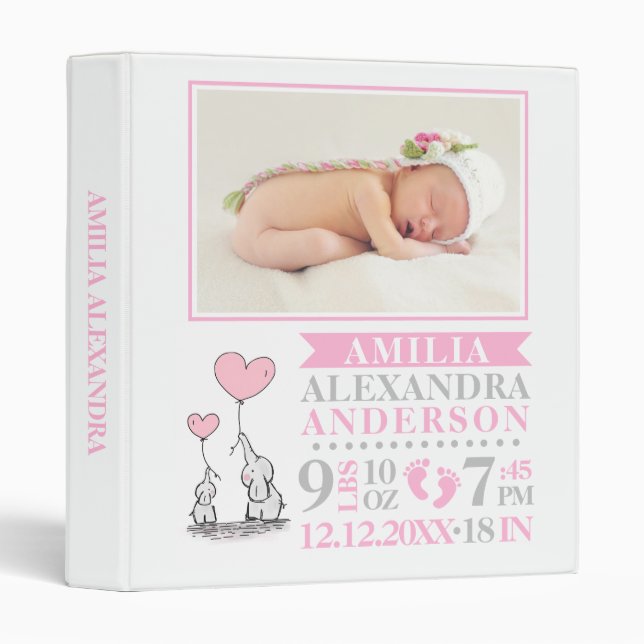 Classeur Statistiques de naissance de la petite fille rose  (Devant/Côté)