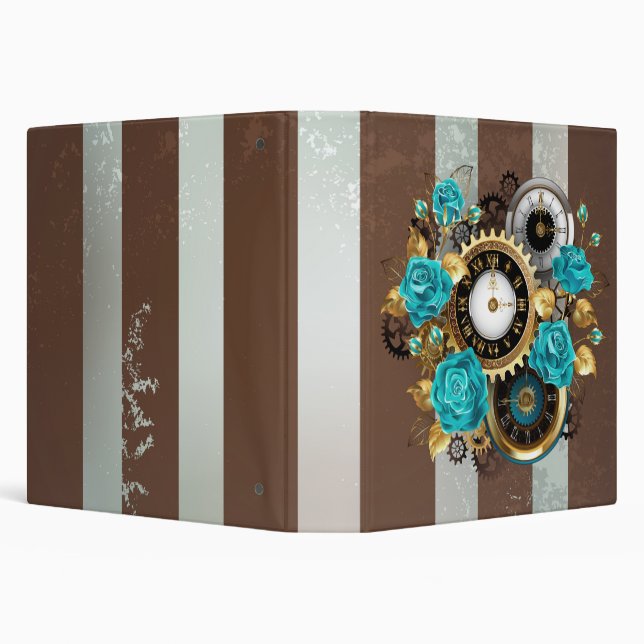 Classeur Steampunk Clock and Turquoise Roses on Striped (Arrière-plan)