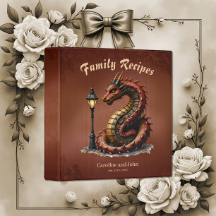 Classeur Steampunk Dragon à côté d'un lampadaire vintage.