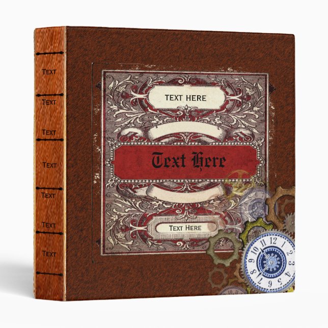 Classeur Steampunk Leather 'Look' Old Book Style ajouter du (Devant/Côté)