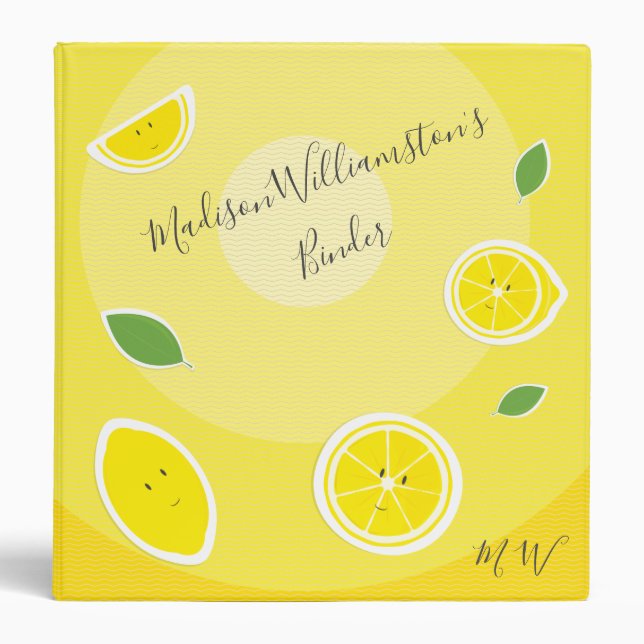 Classeur Stickers citrons Feuilles Faux Nom Initiales Alime (Devant)