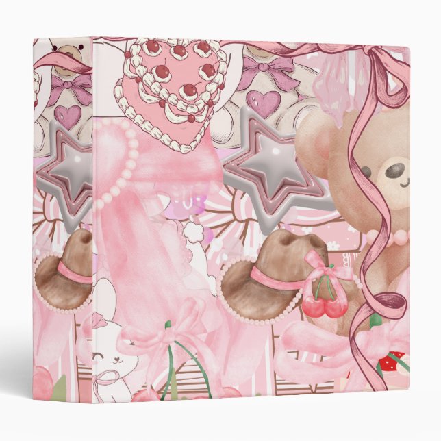Classeur Stickers Coquette Rose Conçu (Devant/Côté)
