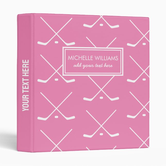 Classeur Sticks de hockey rose simple sur mesure (Devant/Côté)