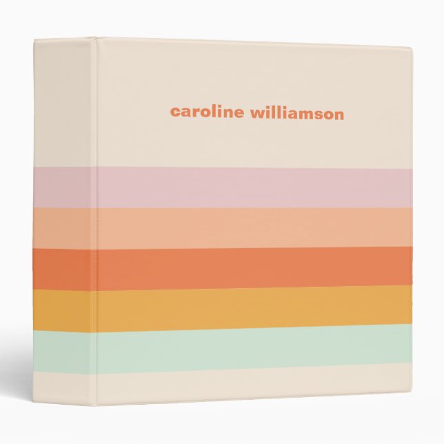 Classeur Stripes colorées personnalisées Retro Candy Pastel (Devant/Côté)