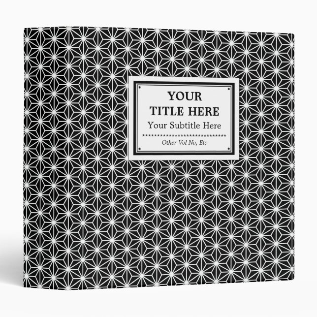 Classeur Style Asanoha - Blanc sur Noir (Devant/Côté)