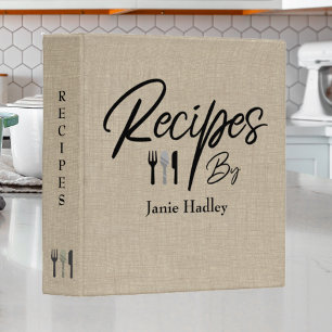 Classeur Style Tan Linen Look Famille Recette personnalisée