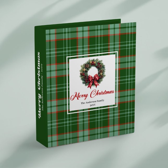 Classeur Stylish pine wreath with red green plaid memory  (Stylish pine wreath with red green plaid memory book)