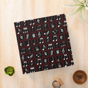 Classeur Stylish red black and white geometric music notes