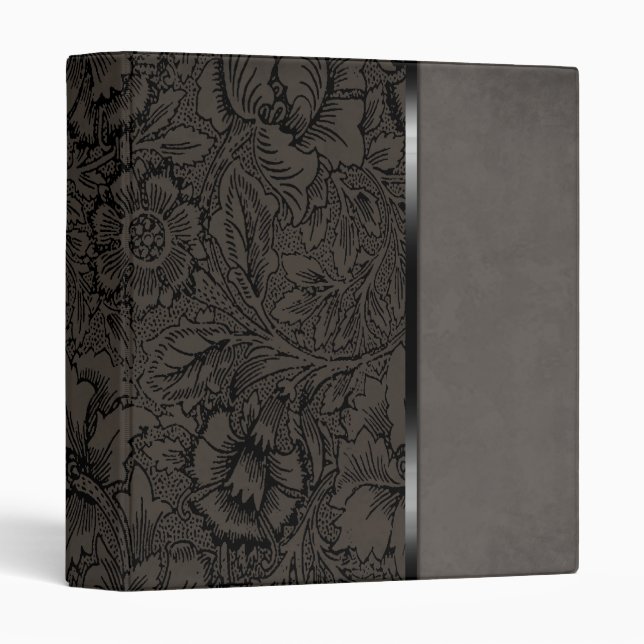 Classeur Suède gris floral vintage (Devant/Côté)