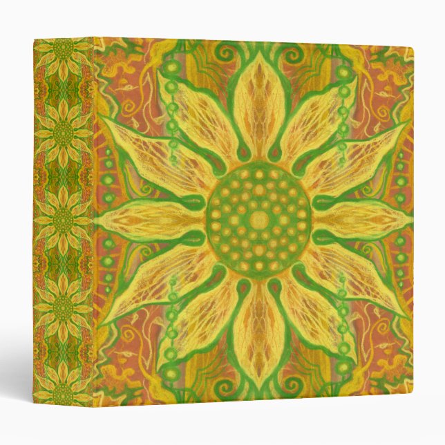 Classeur Sun Flower bohème floral art jaune vert orange (Devant/Côté)