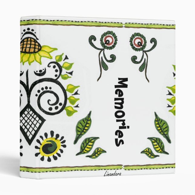 Classeur Sunflower Folk Motif par Alexandra Cook (Devant/Côté)