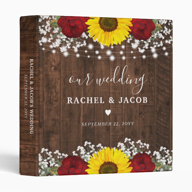 Classeur Sunflower & Roses Rustic Wedding Album (Devant/Côté)