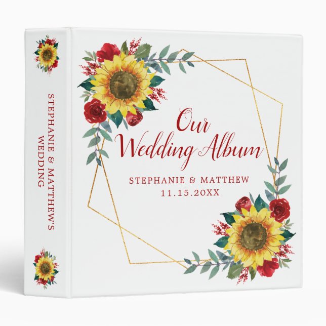 Classeur Sunflower Rouge Floral Mariage Album photo (Devant/Côté)