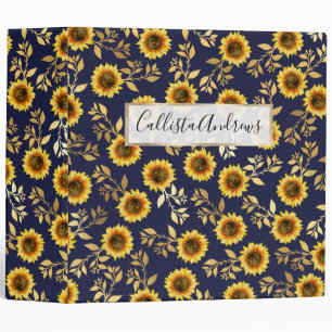 Classeur Sunny Yellow Gold Navy Feuille Motif