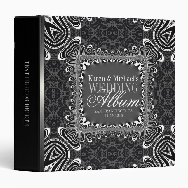 Classeur Super Tribal Noir Damas Amour Mariage Album (Devant/Côté)