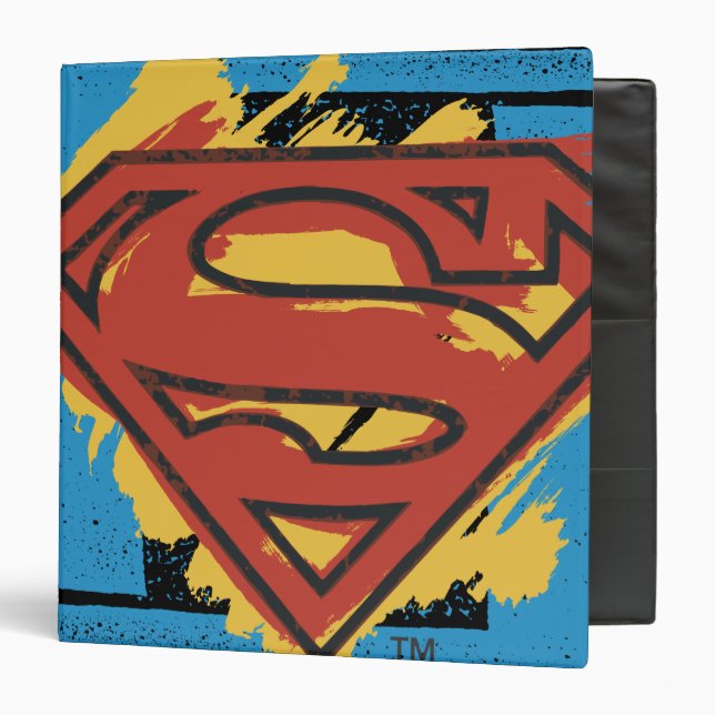 Classeur Superman S-Shield | Logo Arrière - plan bleu peint (Devant/Intérieur)