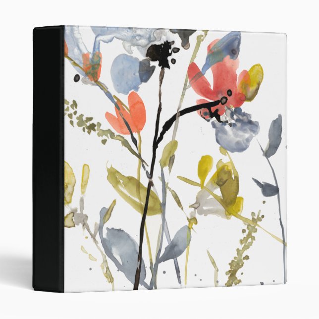 Classeur Superposition de fleurs - Aquarelle Fleurs et tige (Devant/Côté)