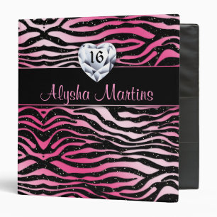 Classeur Sweet 16 Photo Album zebra sparle coeur rose noir
