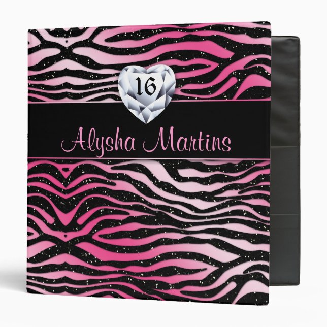 Classeur Sweet 16 Photo Album zebra sparle coeur rose noir (Devant/Intérieur)