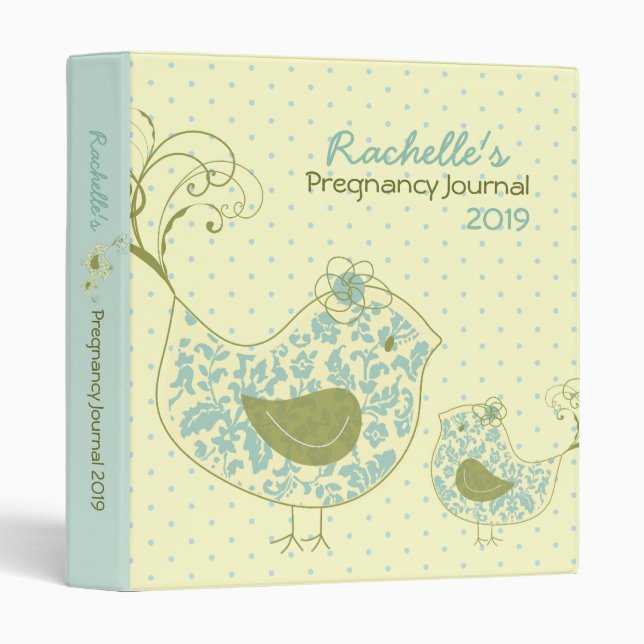 Classeur Sweet Blue Damask Maman & Baby Bird Swirls Journal (Devant/Côté)