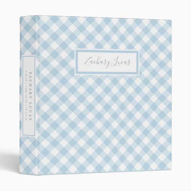 Classeur Sweet Blue En vichy Baby Photo Book 3 Ring Classeu (Devant/Côté)