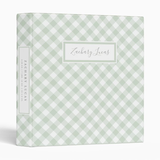 Classeur Sweet Green En vichy Baby Photo Book 3 Ring Classe (Devant/Côté)