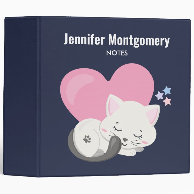 Classeur Sweet Kitty Chat Dormir avec un grand coeur en arr (Devant/Côté)