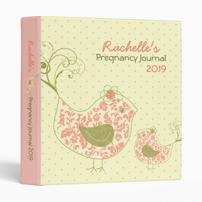 Classeur Sweet Rose Damask Maman & Baby Bird Swirls Journal (Devant/Côté)
