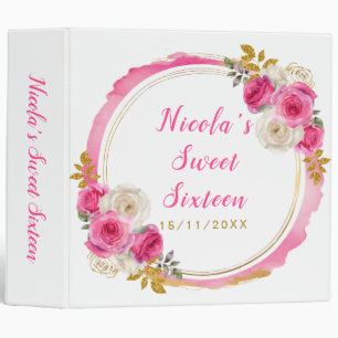 Classeur Sweet sixteen à fleurs élégantes roses et or chaud