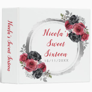 Classeur Sweet sixteen à fleurs élégantes rouge et argent