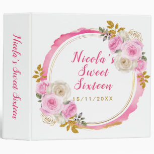 Classeur Sweet sixteen brillant rose et or Fleurs élégantes