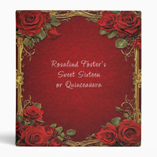 Classeur Sweet sixteen de cadre or Roses rouges, Quinceaner