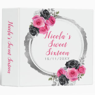 Classeur Sweet sixteen de Fleurs Élégantes Rose et Argent C