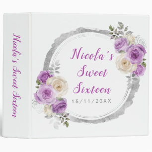 Classeur Sweet sixteen de fleurs élégantes violet et argent